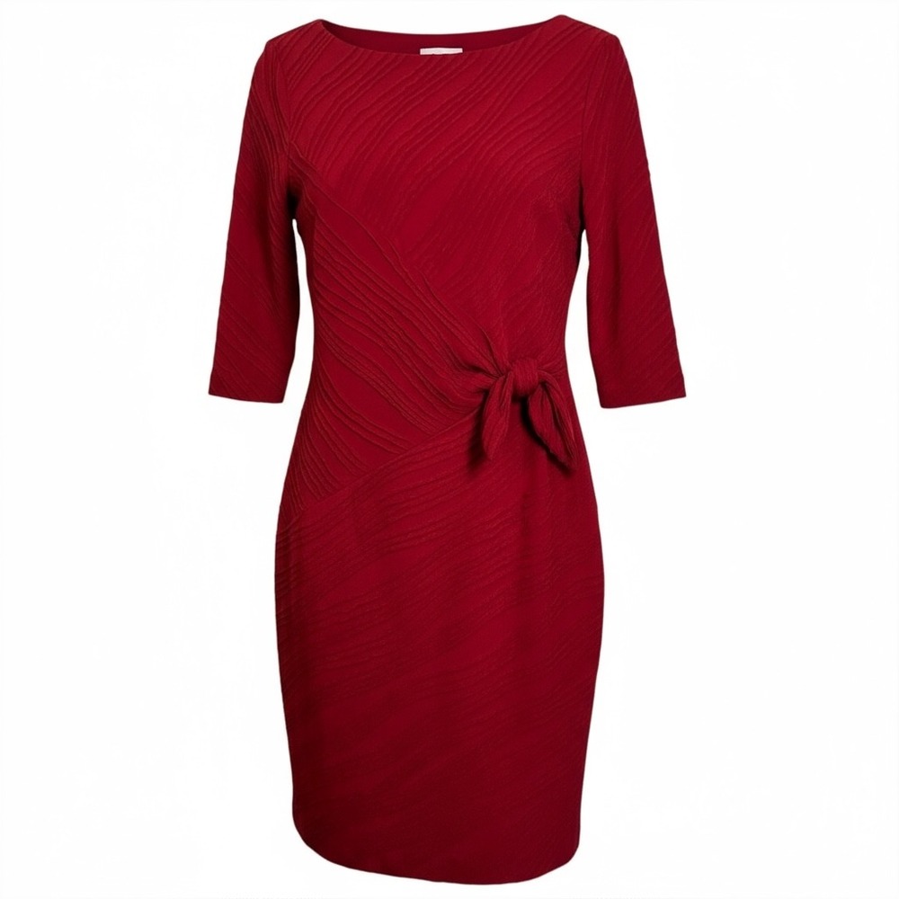 Donna Morgan Red‎ Textured Knit Sheath Dress with Tie Detail Size 6 (3159)